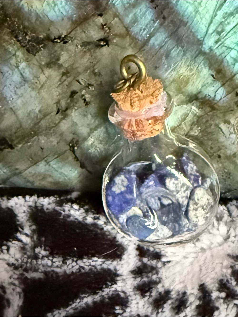 Lapis Lazuli Hand Glass Bottle Pendant
